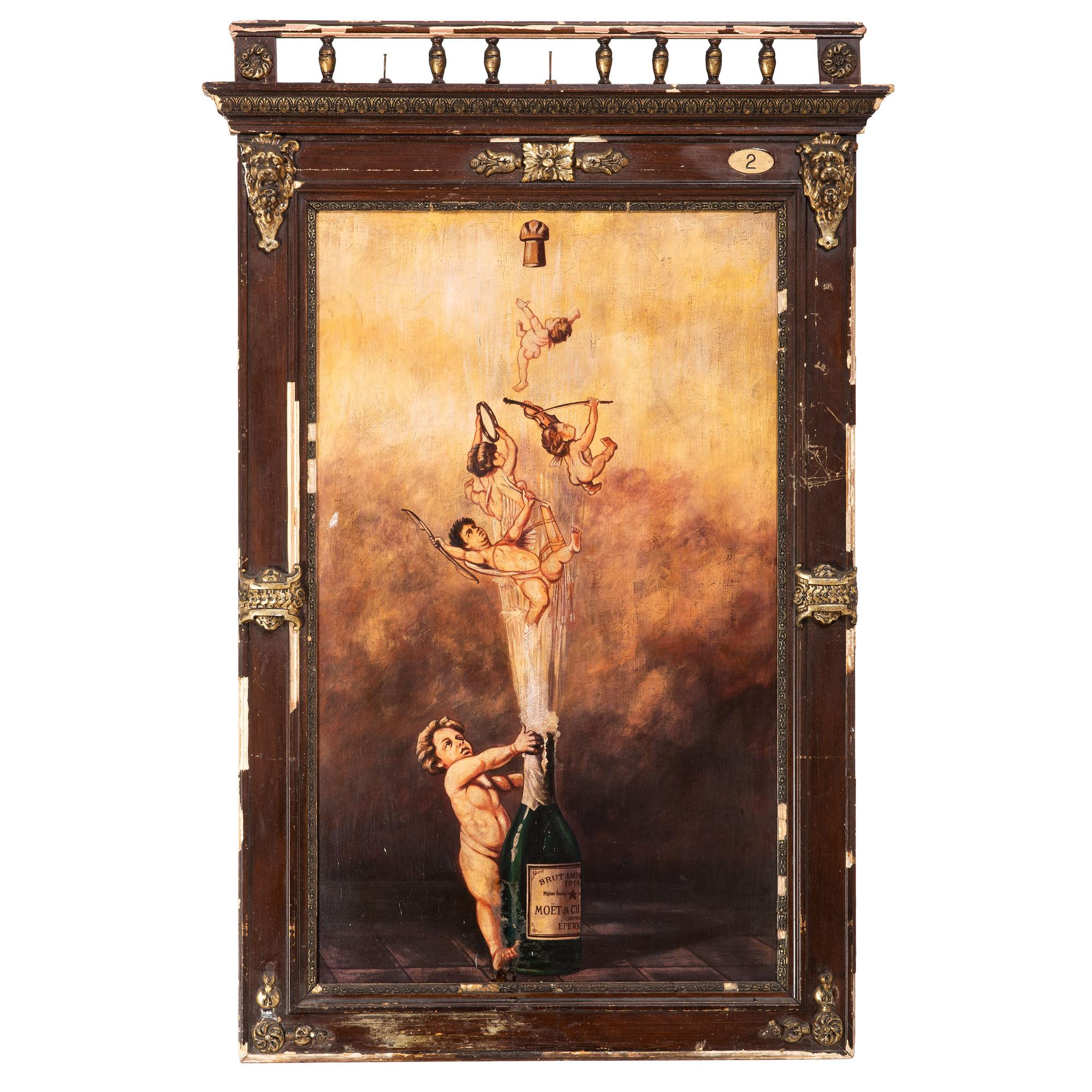 A Moët Chandon Champagne Putti and St. Valentine Painted Advertising Sign