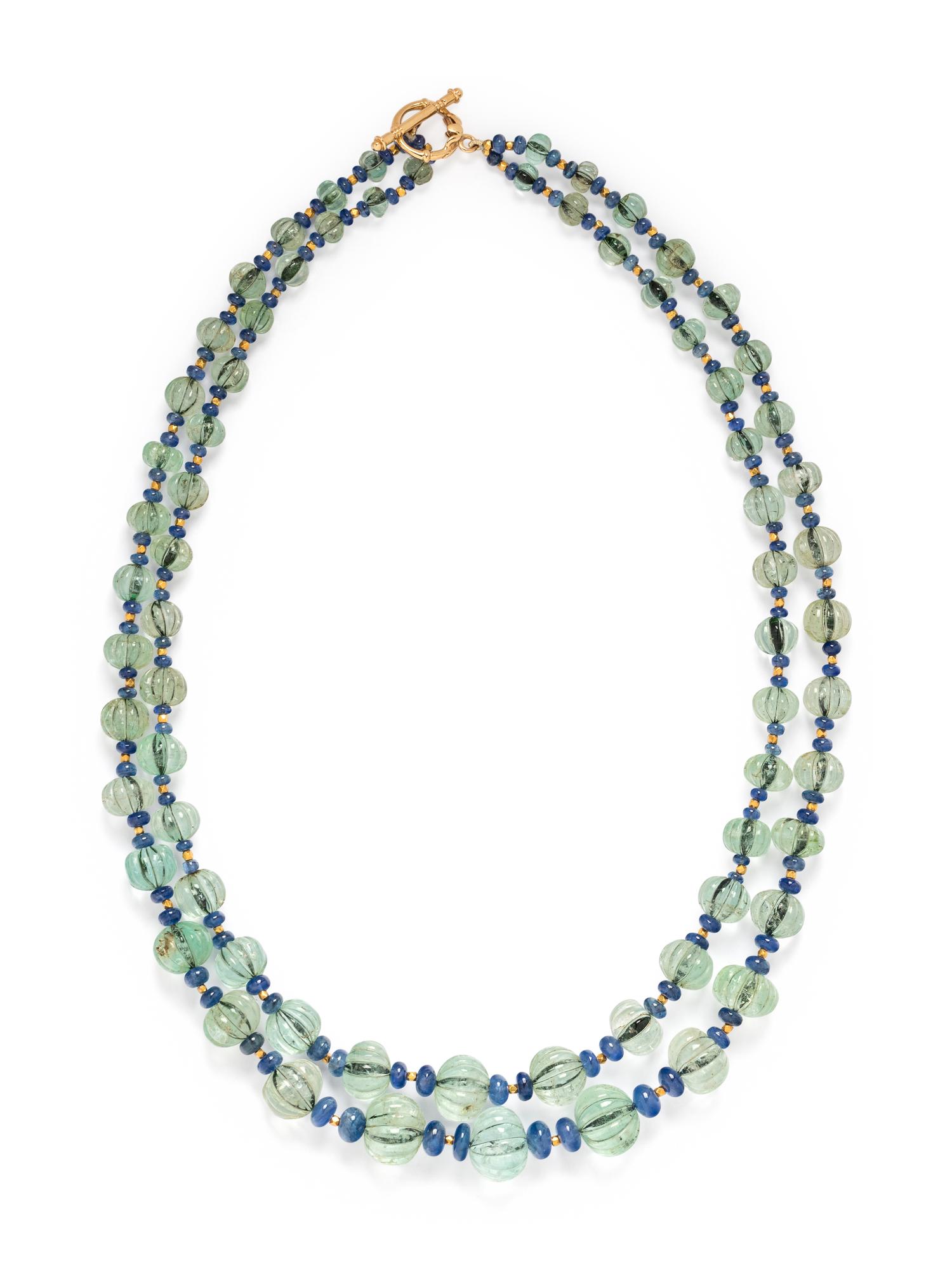 BERYL AND SAPPHIRE BEAD NECKLACE