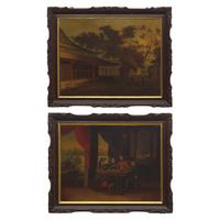 Two Framed Chinese Export Paintings, 19th Century — 清晚期 外銷油畫兩幅