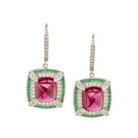 TOURMALINE, TSAVORITE GARNET AND DIAMOND EARRINGS