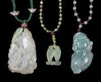 Four Chinese Hardstone, Jade, and Jadeite Jewelry