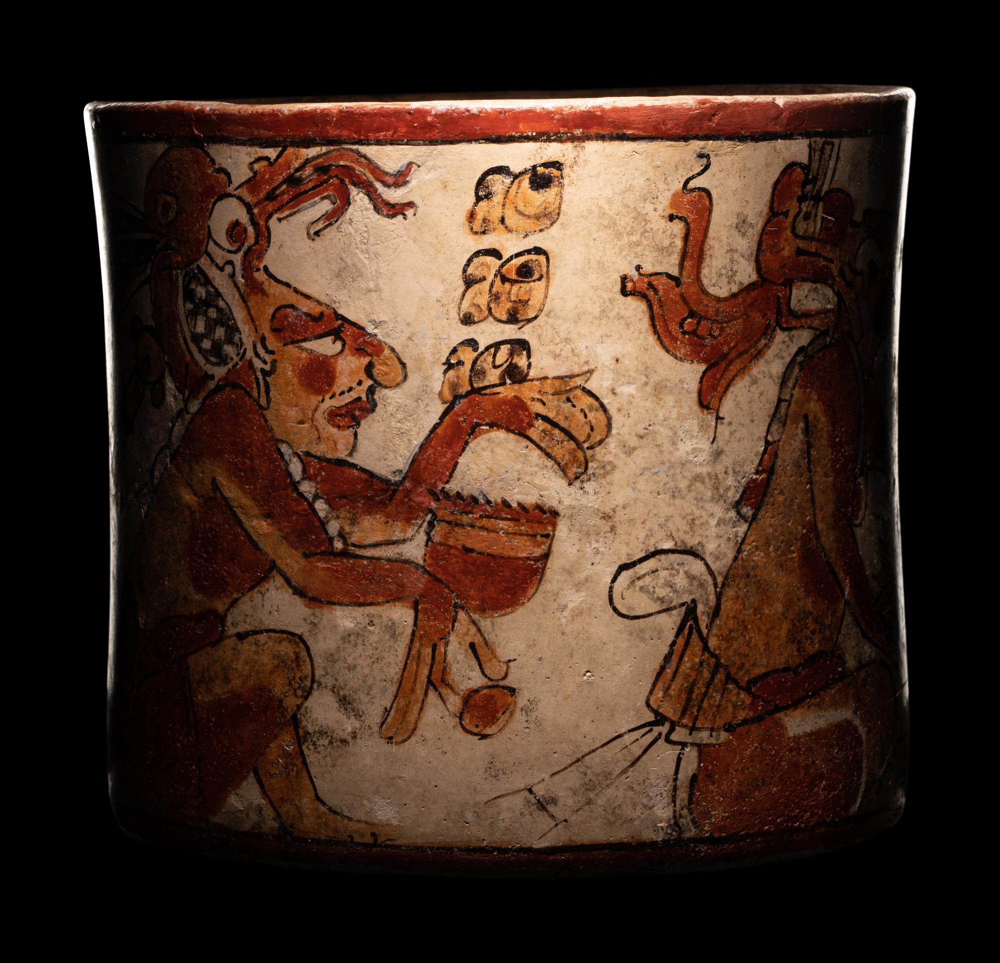 A Maya Polychrome Cylinder Vessel