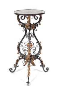 A Victorian Style Gilt and Ebonized Pedestal Table Height 34 x diameter 16 inches. — 20TH CENTURY