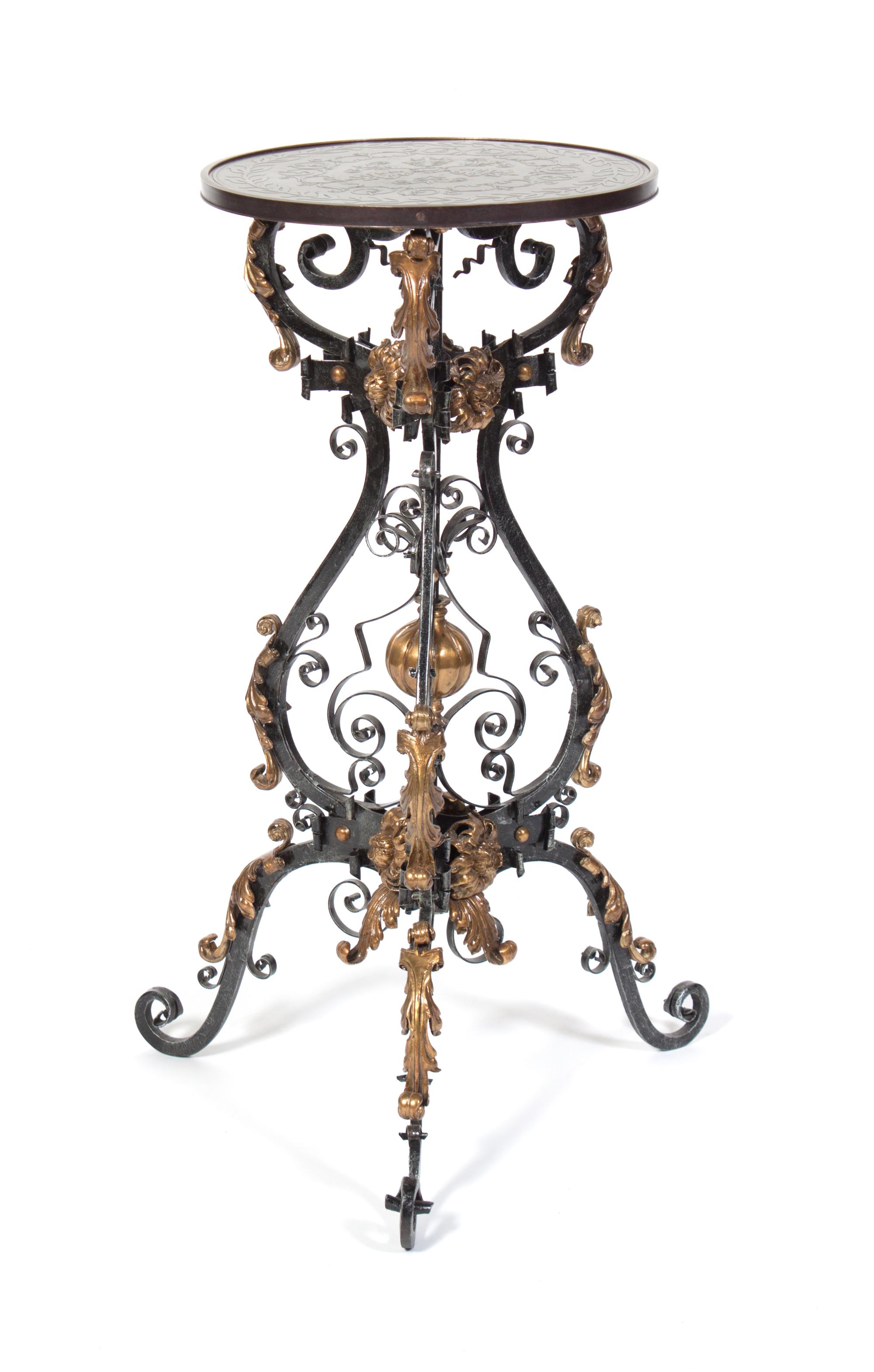 A Victorian Style Gilt and Ebonized Pedestal Table Height 34 x diameter 16 inches. — 20TH CENTURY