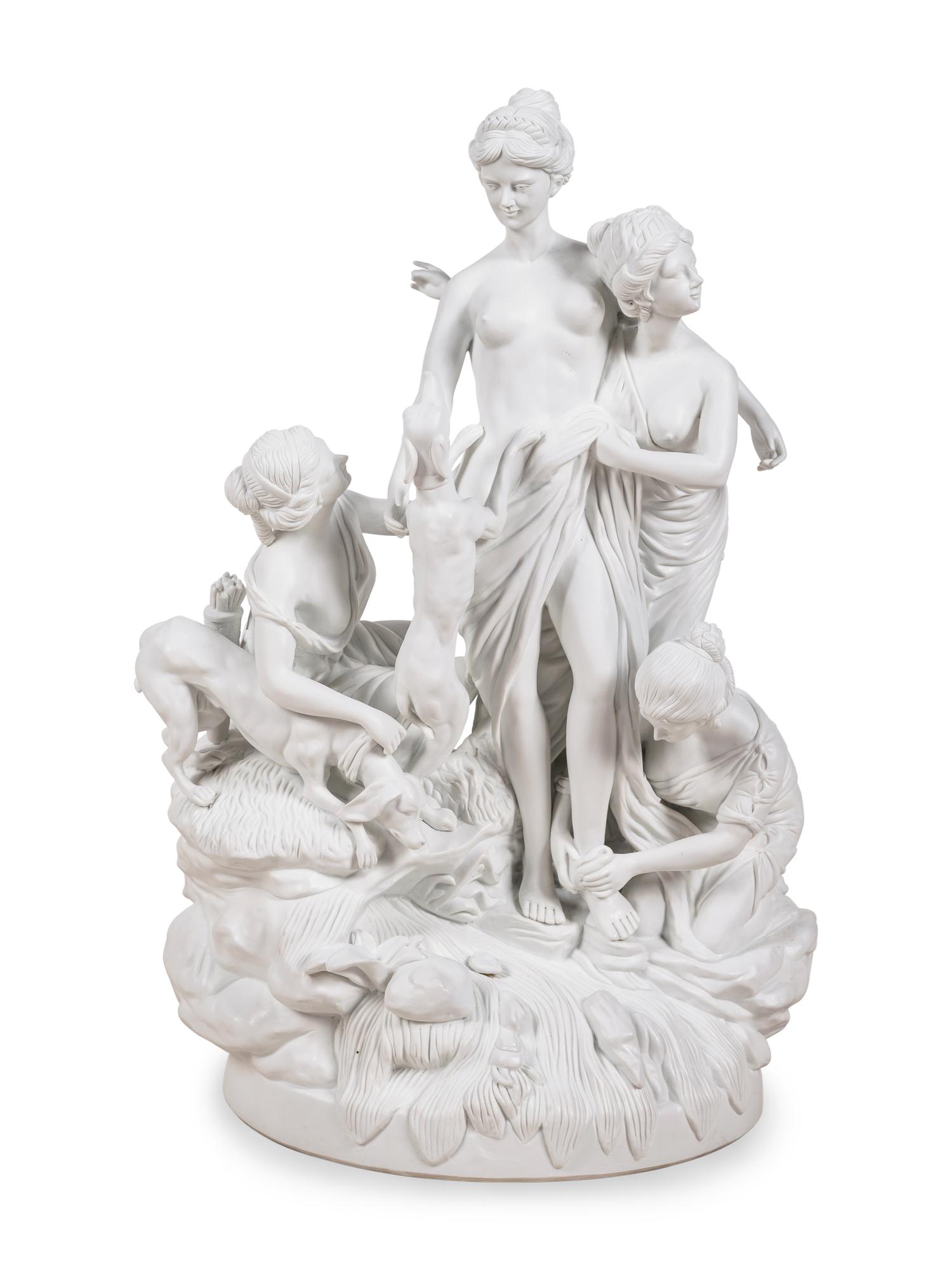 A Sèvres Style Bisque Porcelain Group Depicting the Bath of Diana