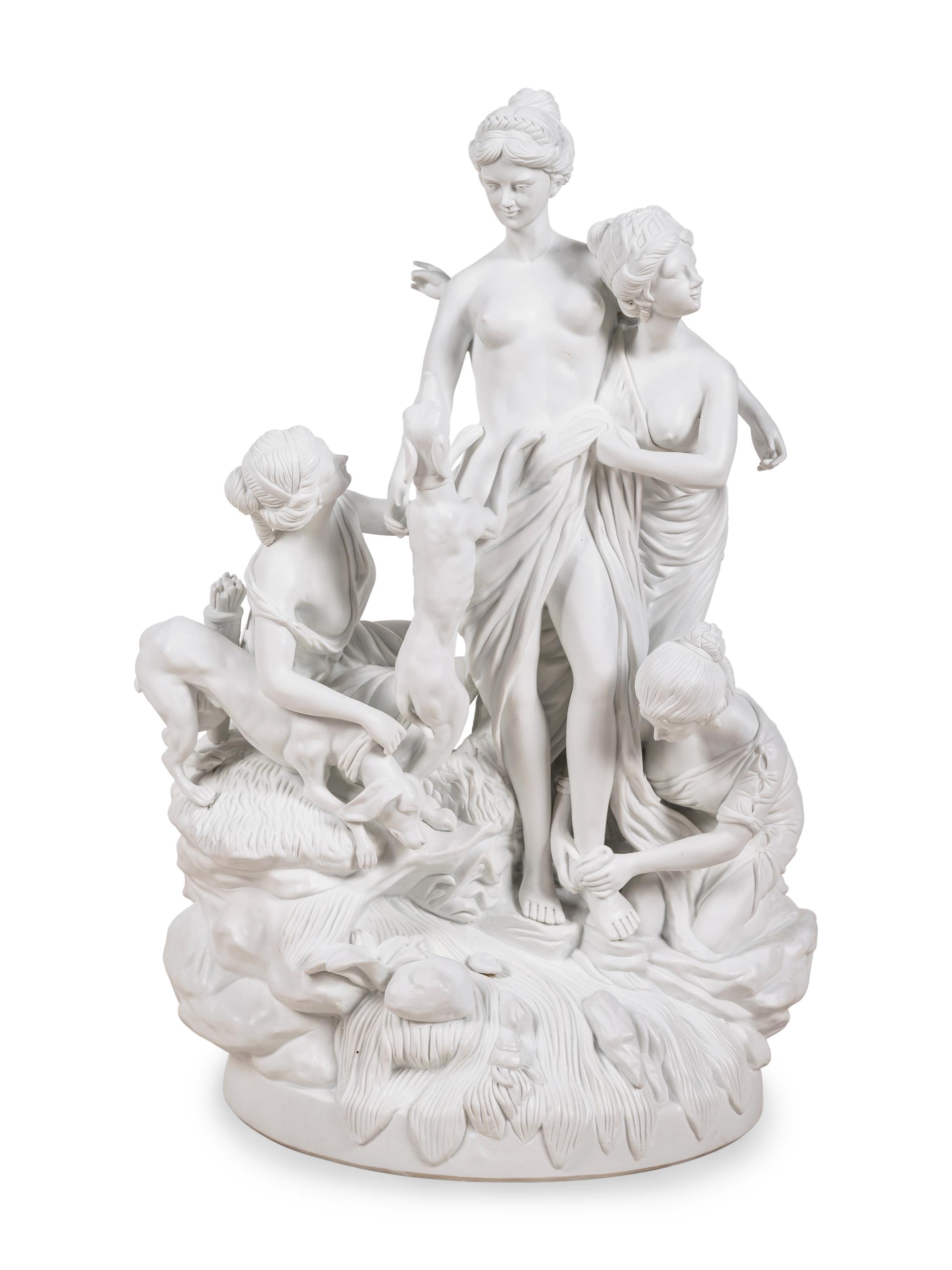 A Sèvres Style Bisque Porcelain Group Depicting the Bath of Diana