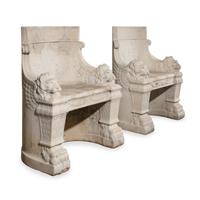 A Pair of Roman Style White Marble Armchairs