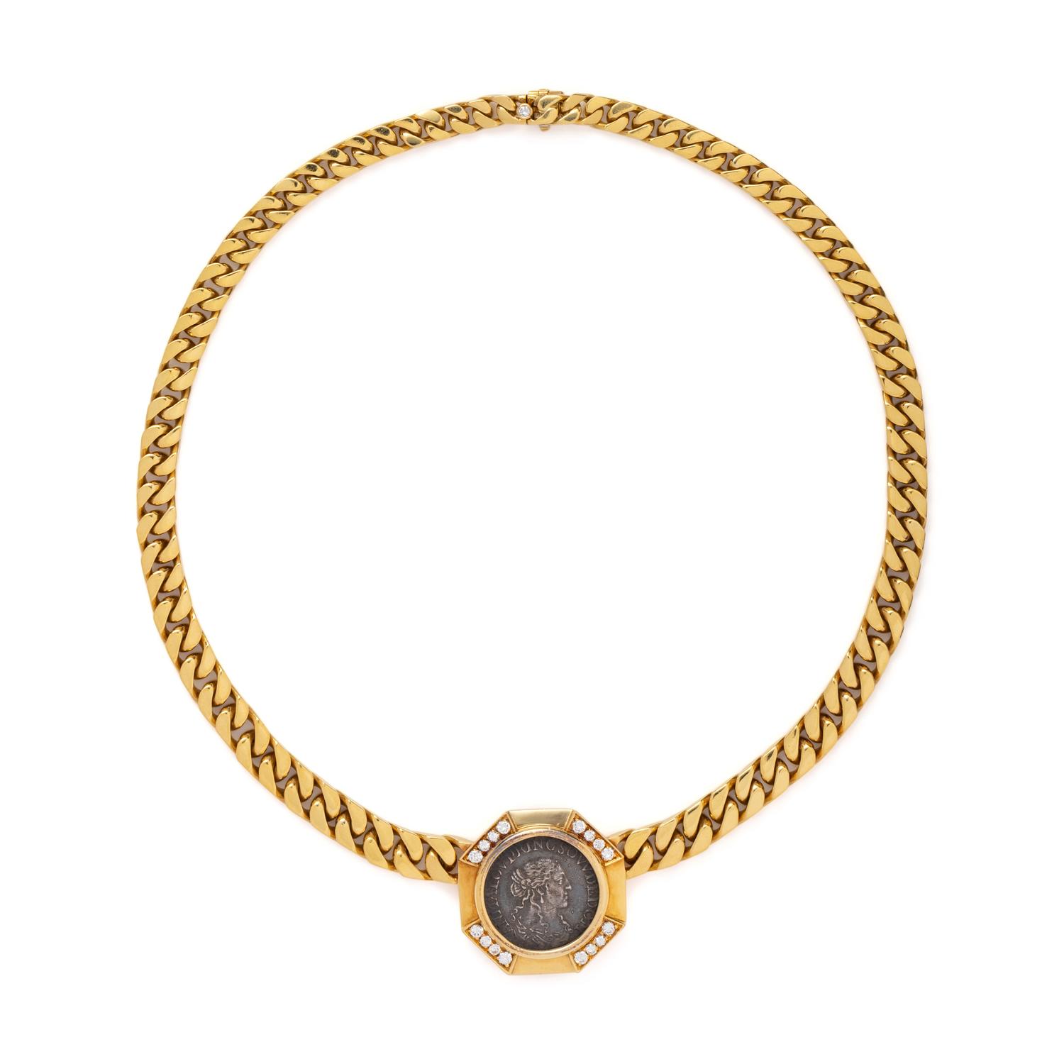 BVLGARI, YELLOW GOLD, COIN AND DIAMOND 'MONETE' NECKLACE