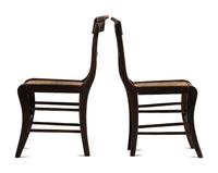 A Pair of Classical Eagle Carved and Grain Paint Decorated Rush Seat Side Chairs