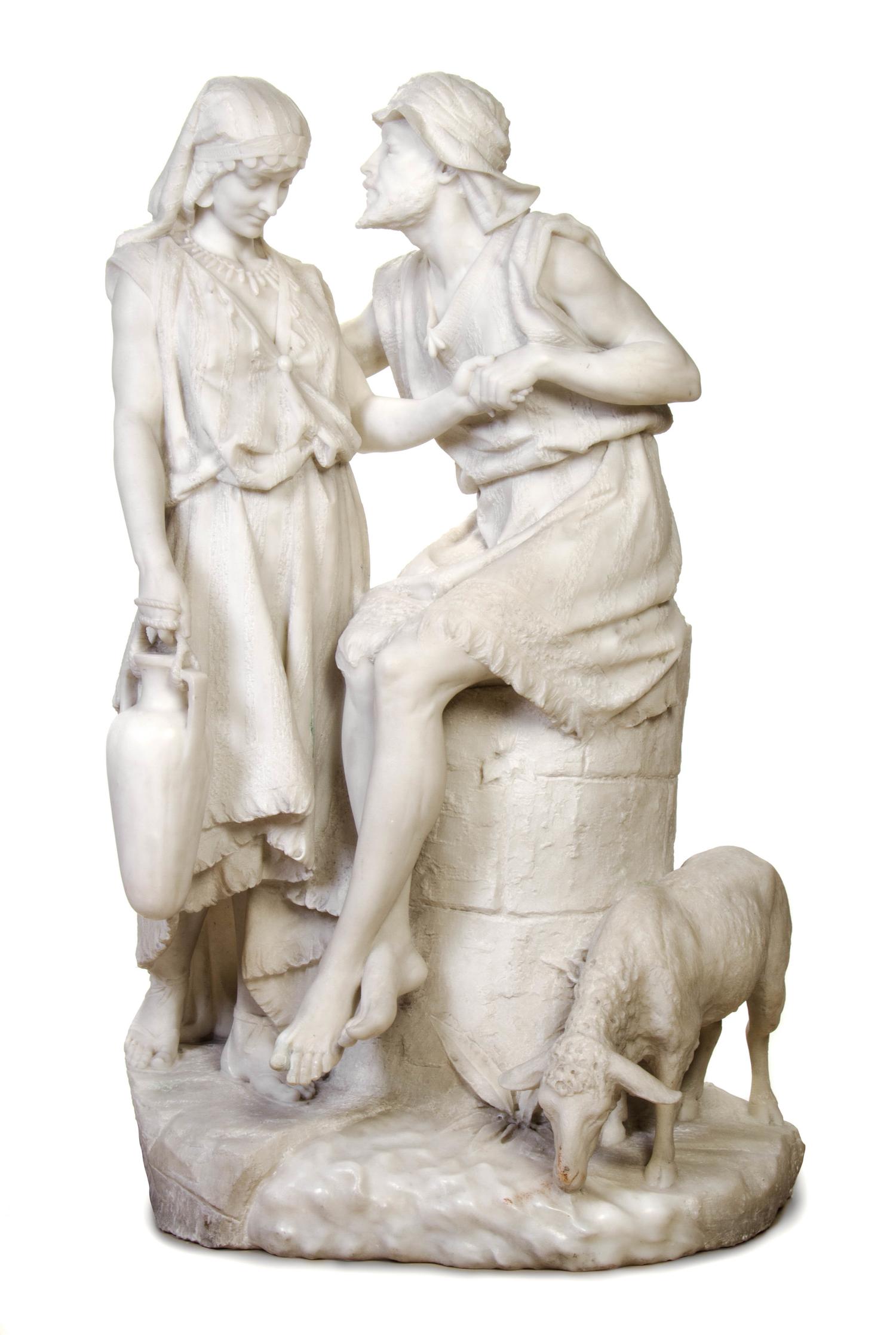 An Italian Marble Figural Group, Raffaello Romanelli (1856-1928), Height of sculpture 40 inches. — RAFFAELLO ROMANELLI (1856 - 1928),