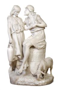 An Italian Marble Figural Group, Raffaello Romanelli (1856-1928), Height of sculpture 40 inches. — RAFFAELLO ROMANELLI (1856 - 1928),