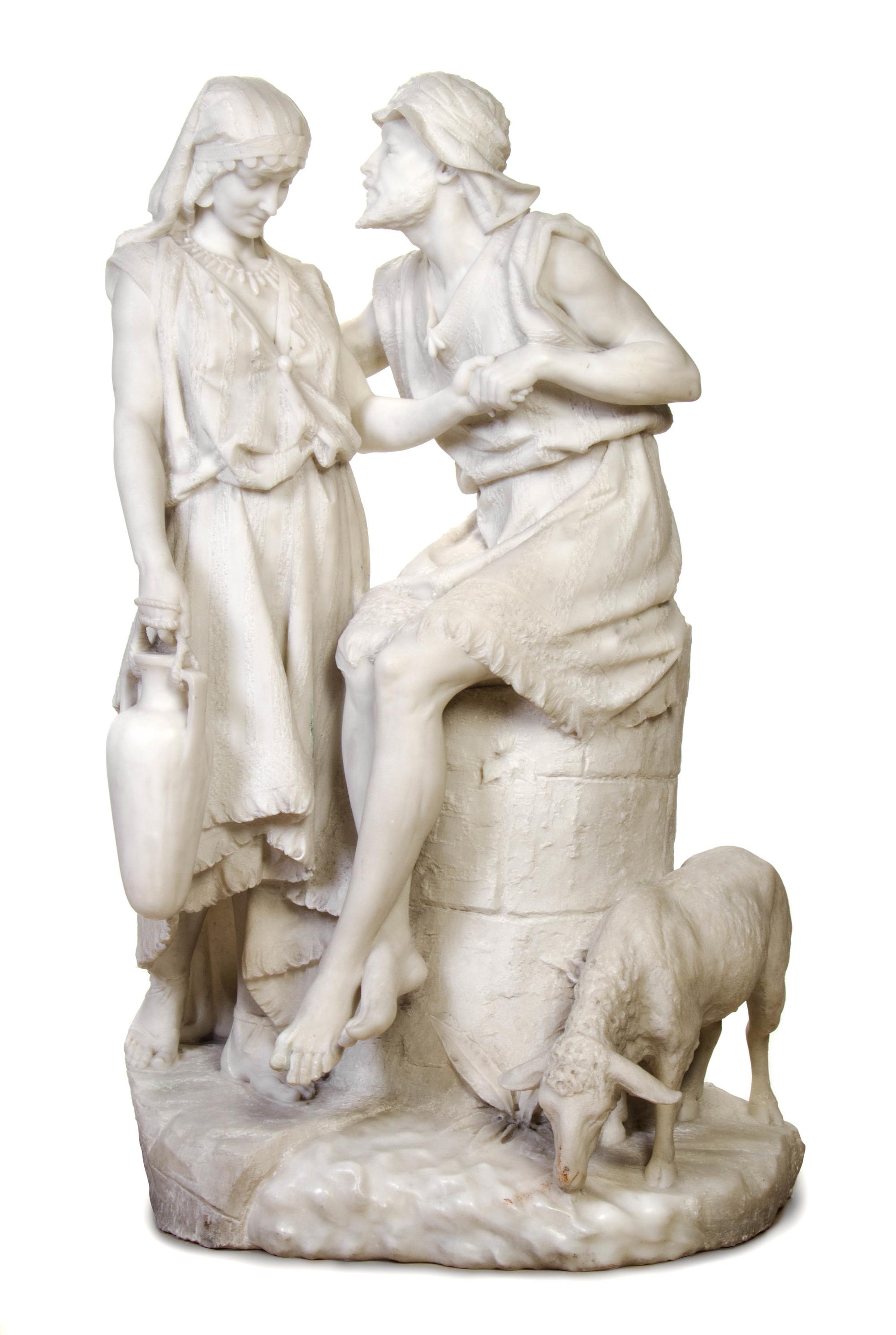 An Italian Marble Figural Group, Raffaello Romanelli (1856-1928), Height of sculpture 40 inches. — RAFFAELLO ROMANELLI (1856 - 1928),