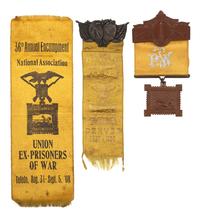 [CIVIL WAR]. A group of 3 ribbons for National Association of Union Ex-Prisoners of War, identified to Erastus Winters, 50th Ohio Volunteer Infantry, Sultana s urvivor.