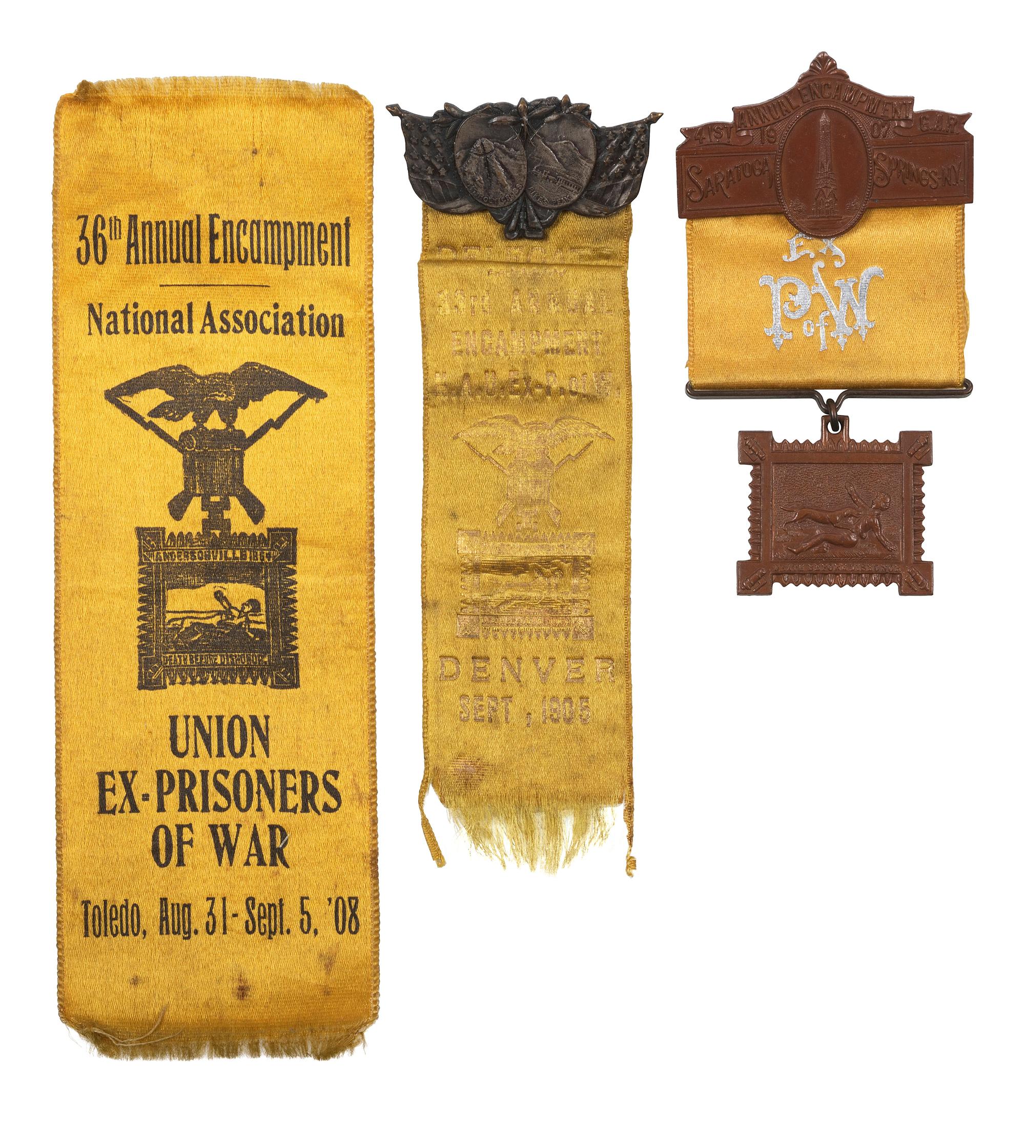 [CIVIL WAR]. A group of 3 ribbons for National Association of Union Ex-Prisoners of War, identified to Erastus Winters, 50th Ohio Volunteer Infantry, Sultana s urvivor.