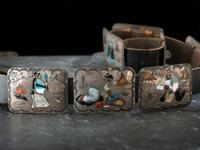 Navajo Silver Storyteller Concha Belt, with Inlay