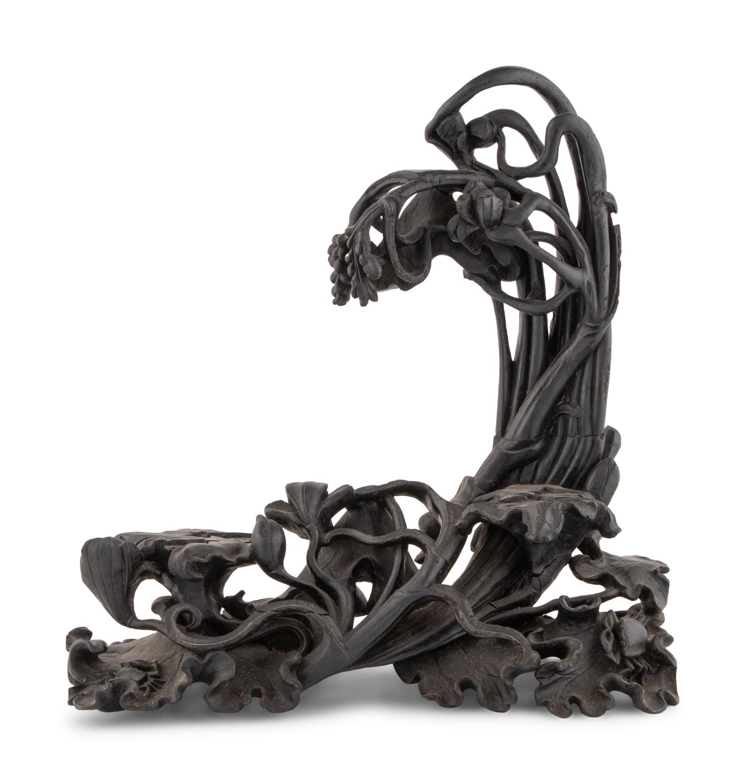 A Large Chinese Carved Hardwood 'Lotus' Stand