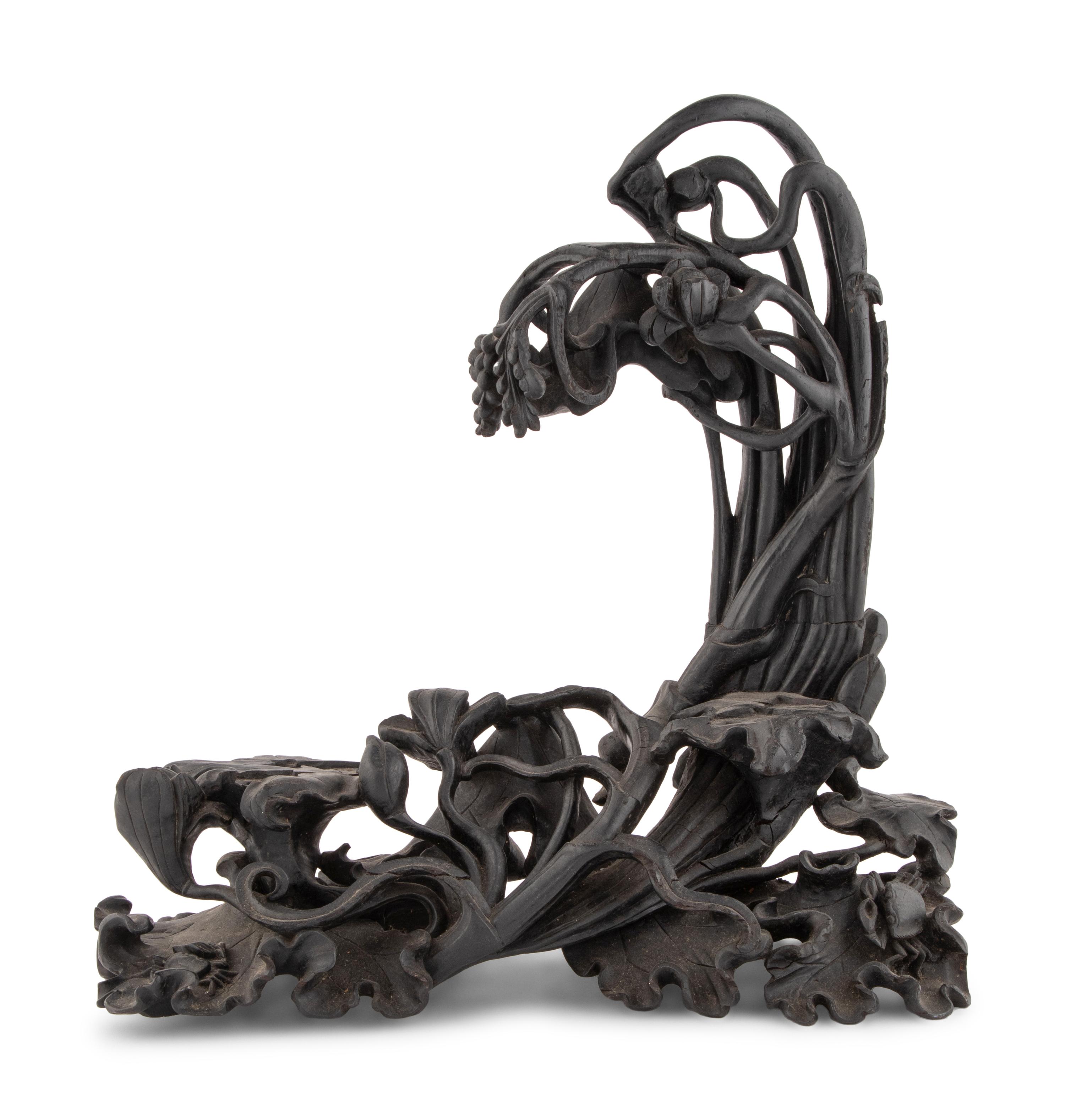 A Large Chinese Carved Hardwood 'Lotus' Stand