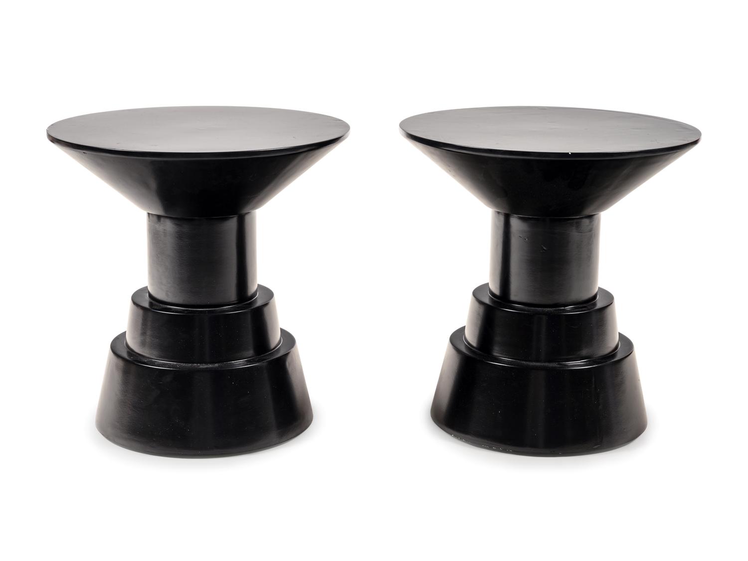 A Pair of Black Painted Pedestals