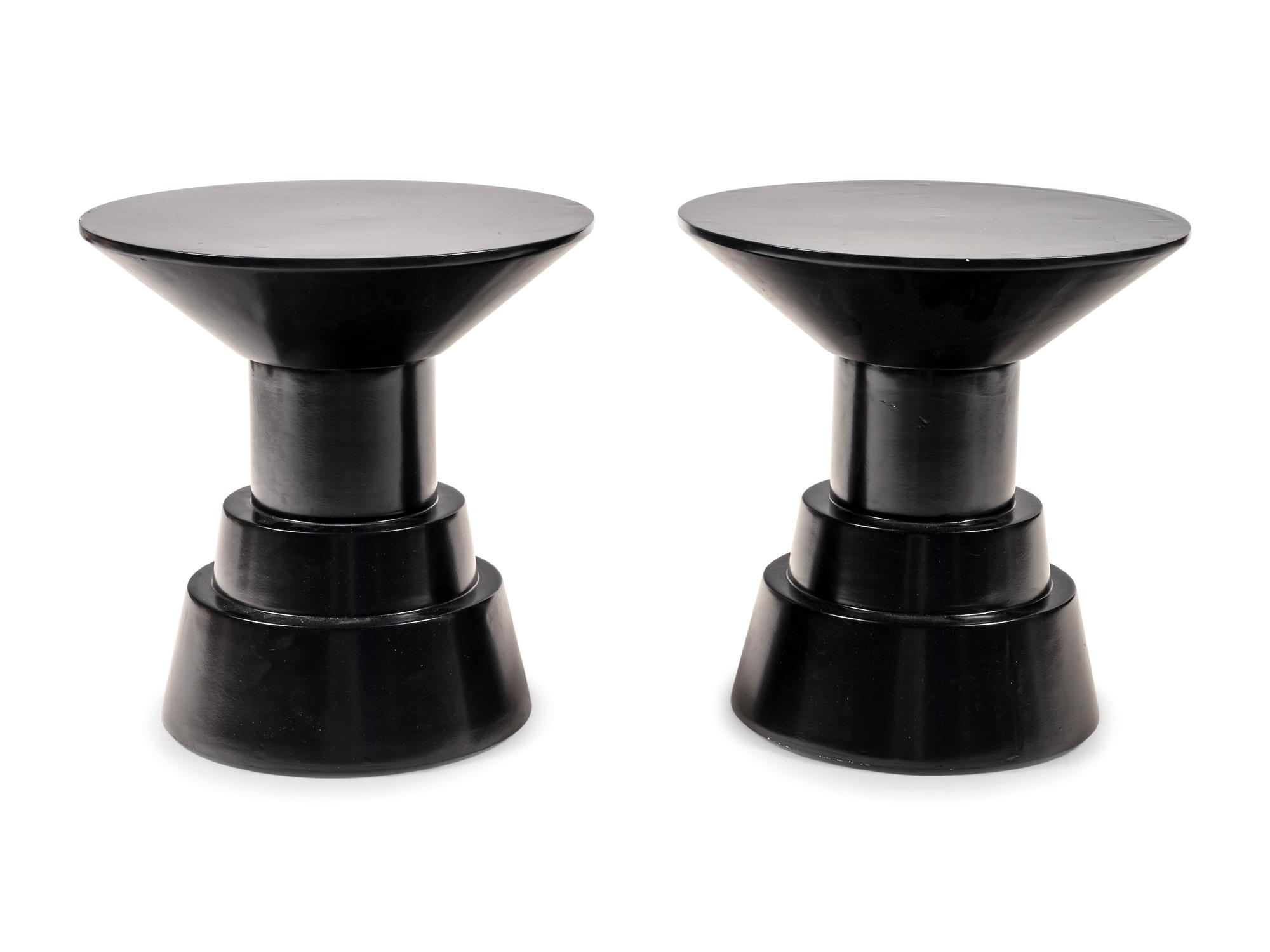 A Pair of Black Painted Pedestals
