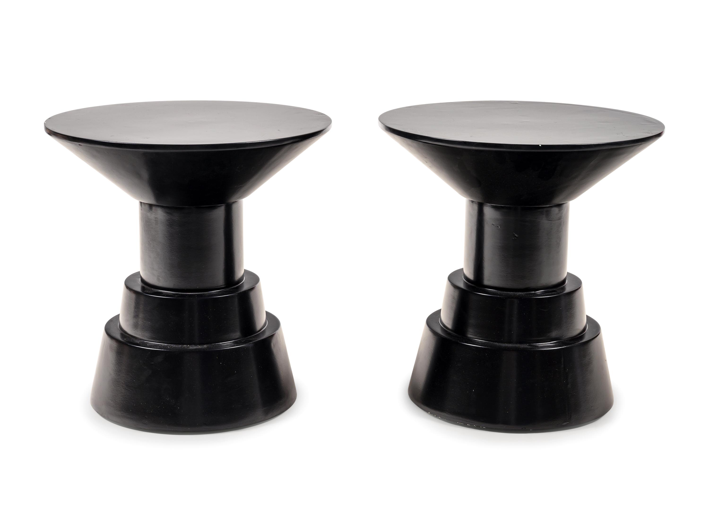 A Pair of Black Painted Pedestals