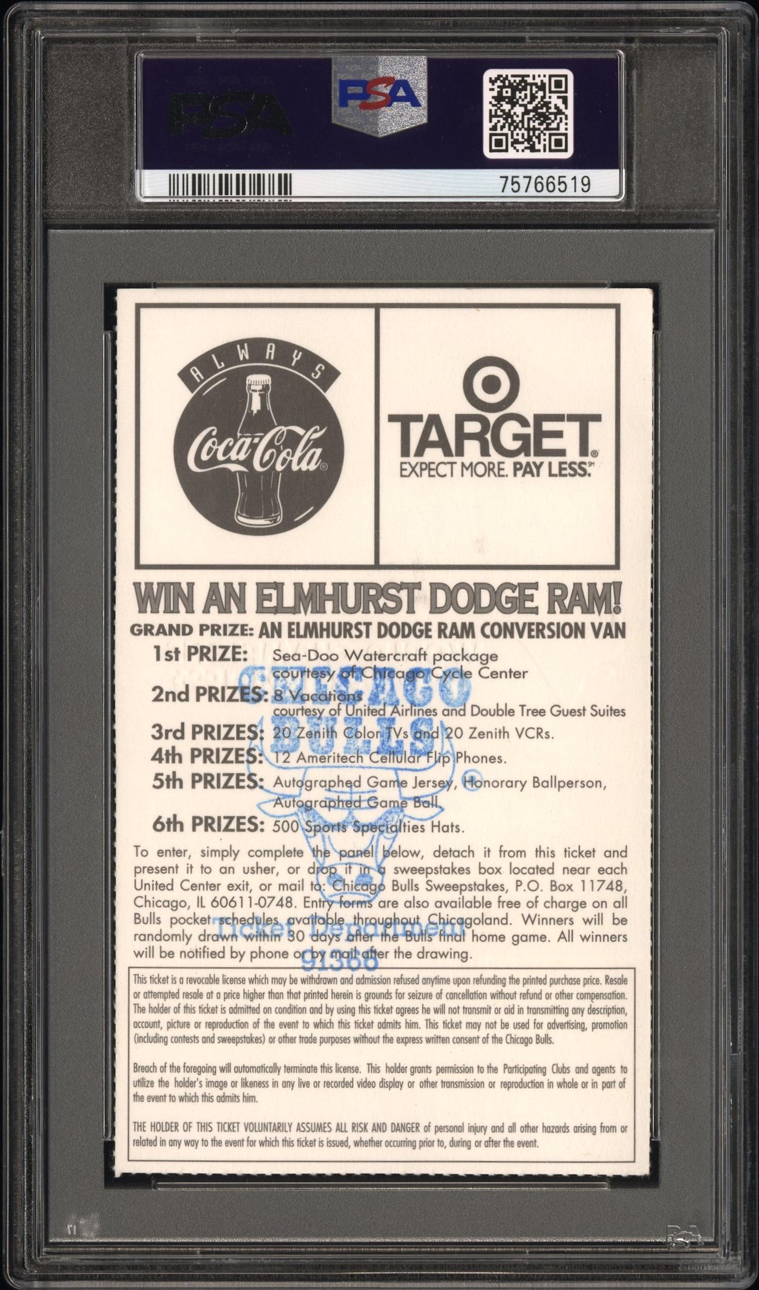 A June 13 1997 NBA Finals Game 6 Stub / Bulls Fifth Championship Michael Jordan MVP (PSA 4 VG-EX)
