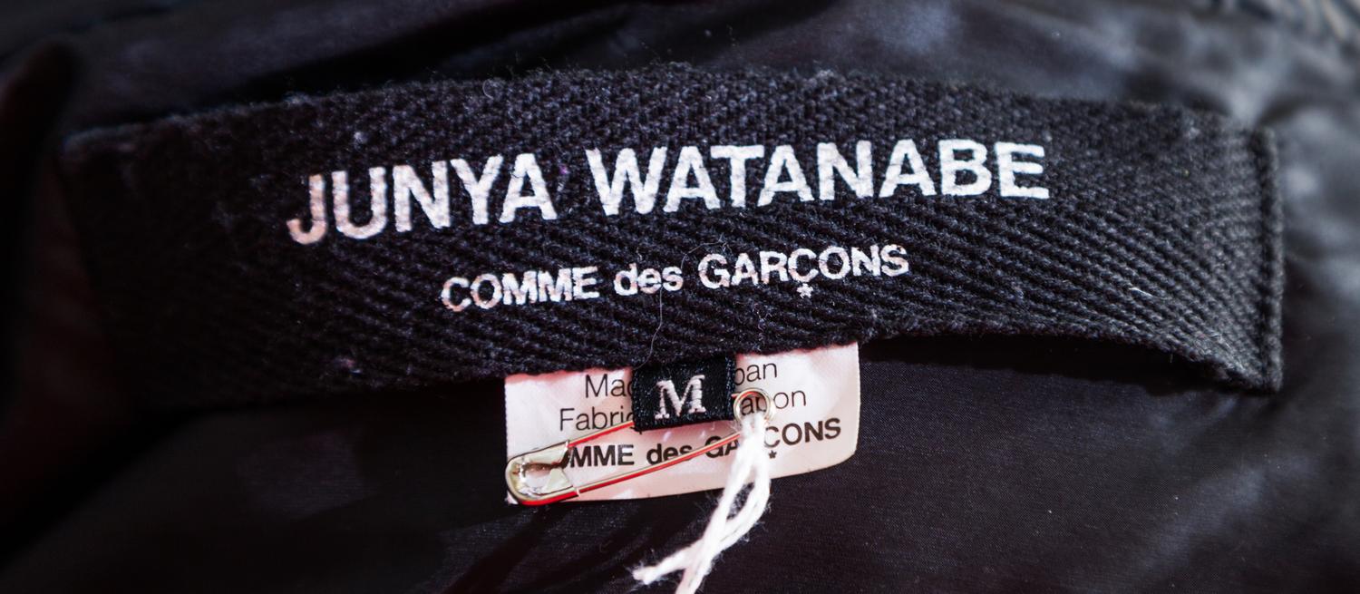 A Junya Wantanabe Black Puffer Coat, Coat size M; Scarf 75" x 12".