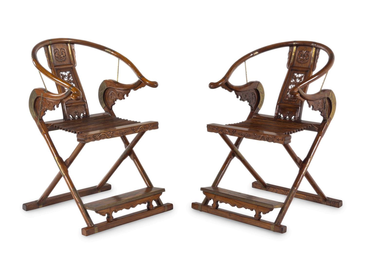 A Pair of Hardwood Folding Armchairs, Jiaoyi