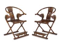 A Pair of Hardwood Folding Armchairs, Jiaoyi