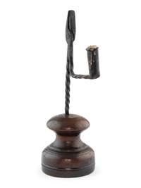 A Welsh Turned Wood and Wrought Iron Rushlight Holder