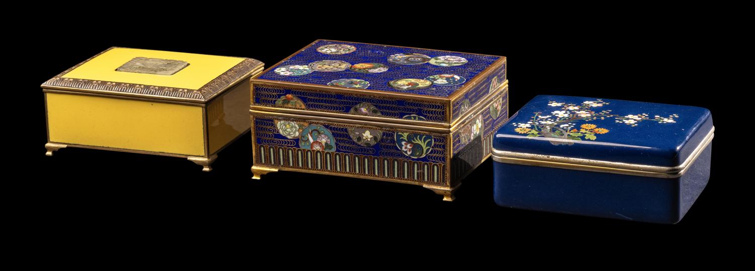 Three Japanese Cloisonné Enamel Rectangular Boxes