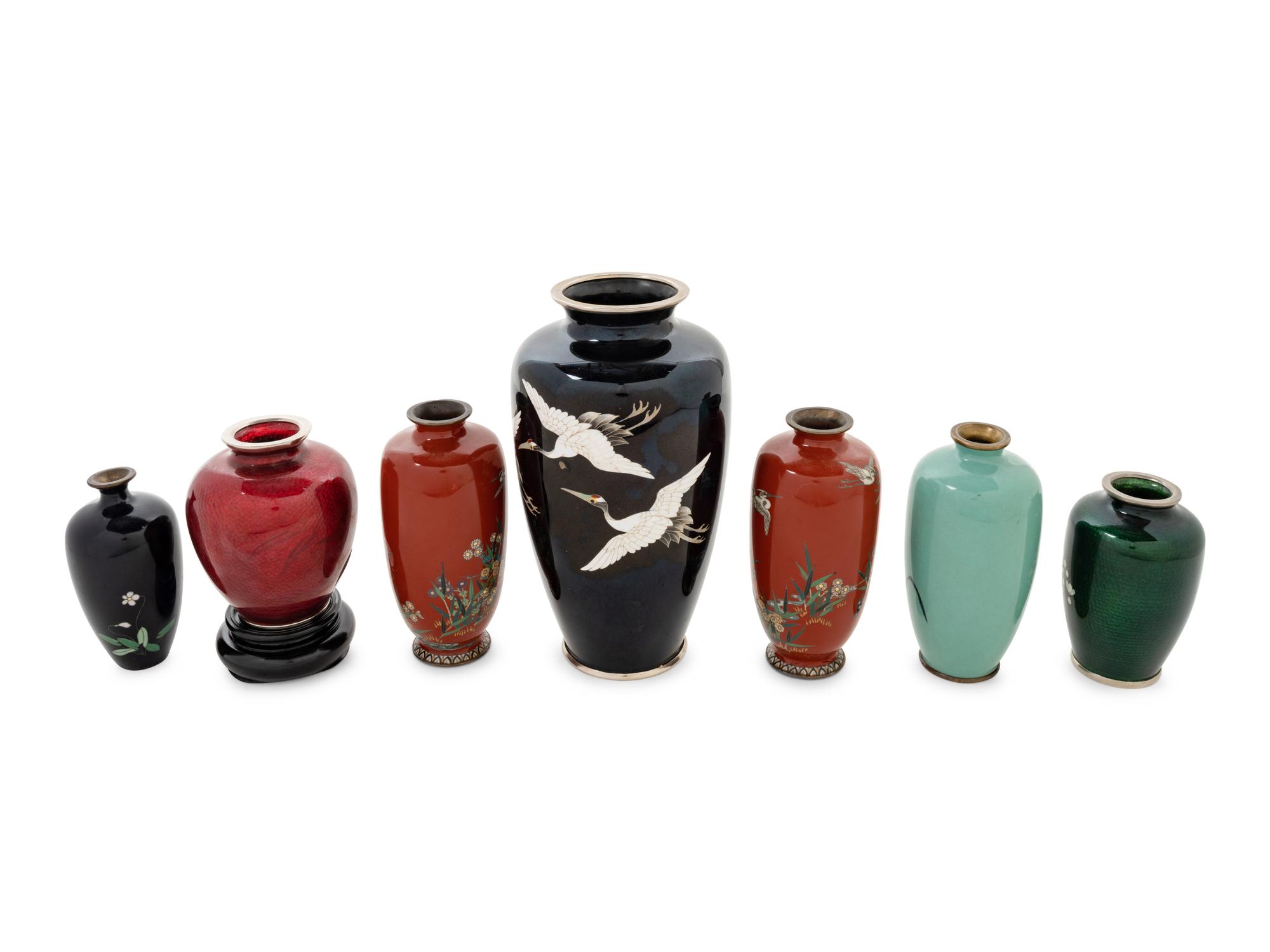 Seven Japanese Cloisonné Enamel Cabinet Vases