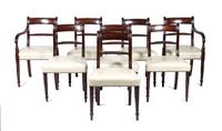 A Set of Eight Regency Dining Room Chairs Height of each 32 1/4 inches.