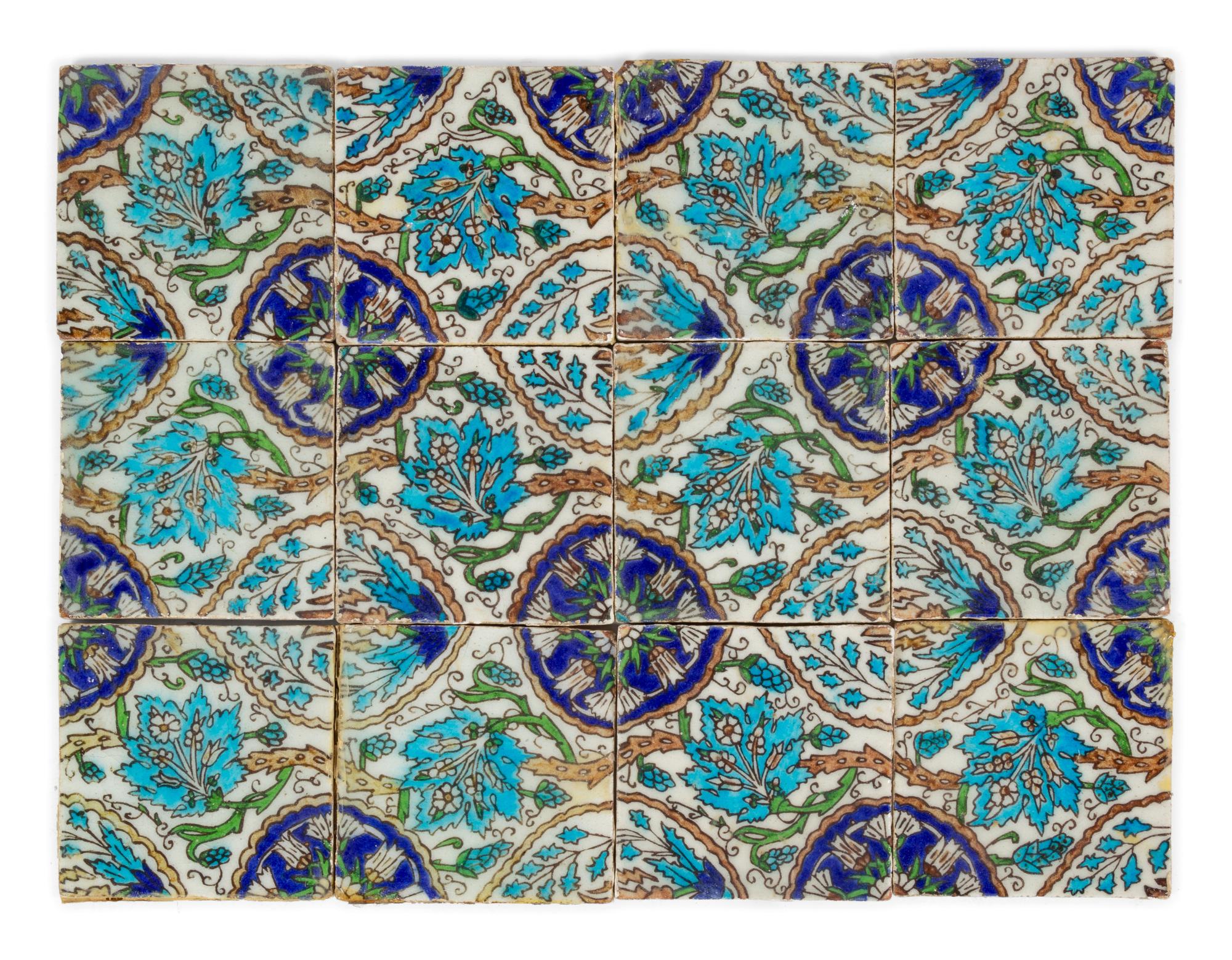 Twelve Damascus Syrian Iznik Tiles