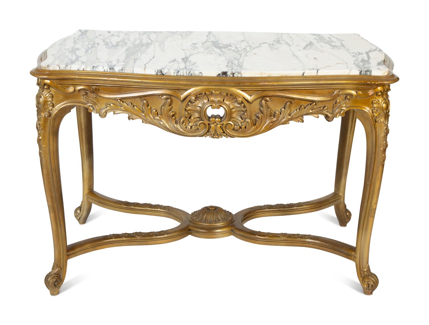 A Louis XV Style Giltwood Marble-Top Table — 20TH CENTURY