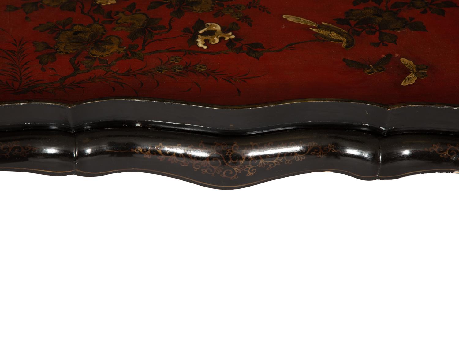 A Lacquered and Gilt Decorated Chinoiserie Tray Top Table