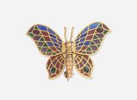 An 18K Yellow Gold and Enamel Articulated Butterfly Brooch