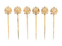 A Set of Six Russian Silver-Gilt Skewers