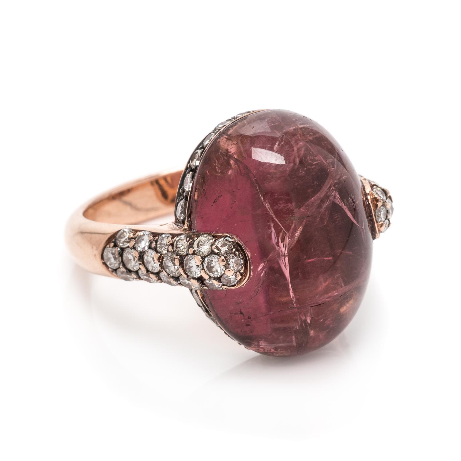 A 14 Karat Rose Gold, Tourmaline and Diamond Ring,