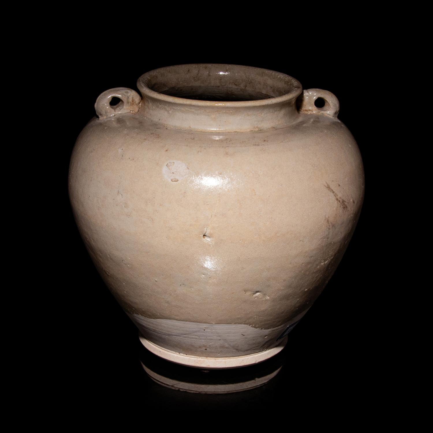 A Chinese White Glazed Gongxian Pottery 'Rabbit' Ovoid Jar, Tang Dynasty 唐 巩县窯白釉雙兔耳罐