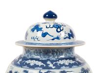 A Pair of Chinese Export Blue and White Porcelain Covered Jars