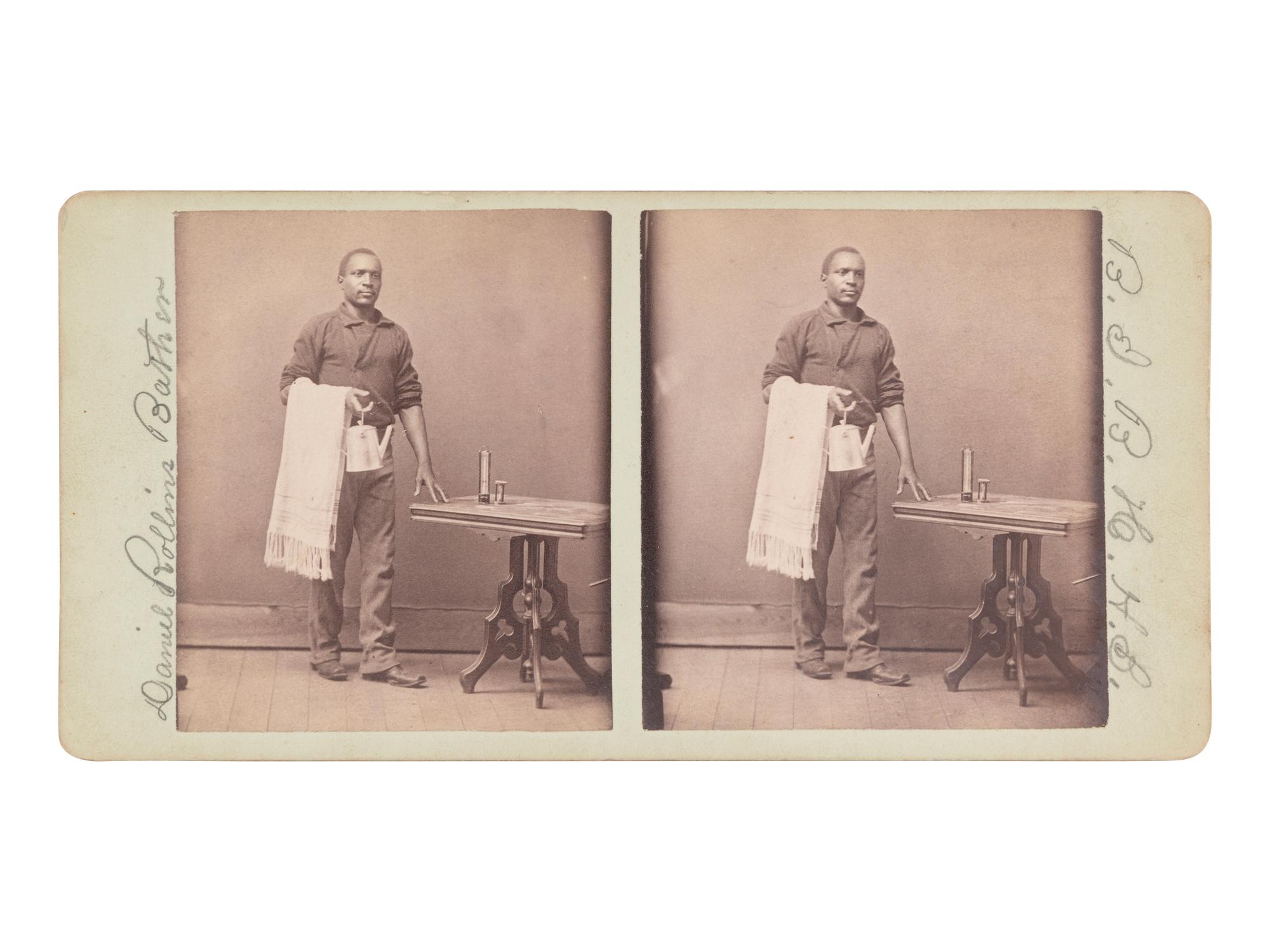 [African Americana] Occupational stereoview of identified African American bather