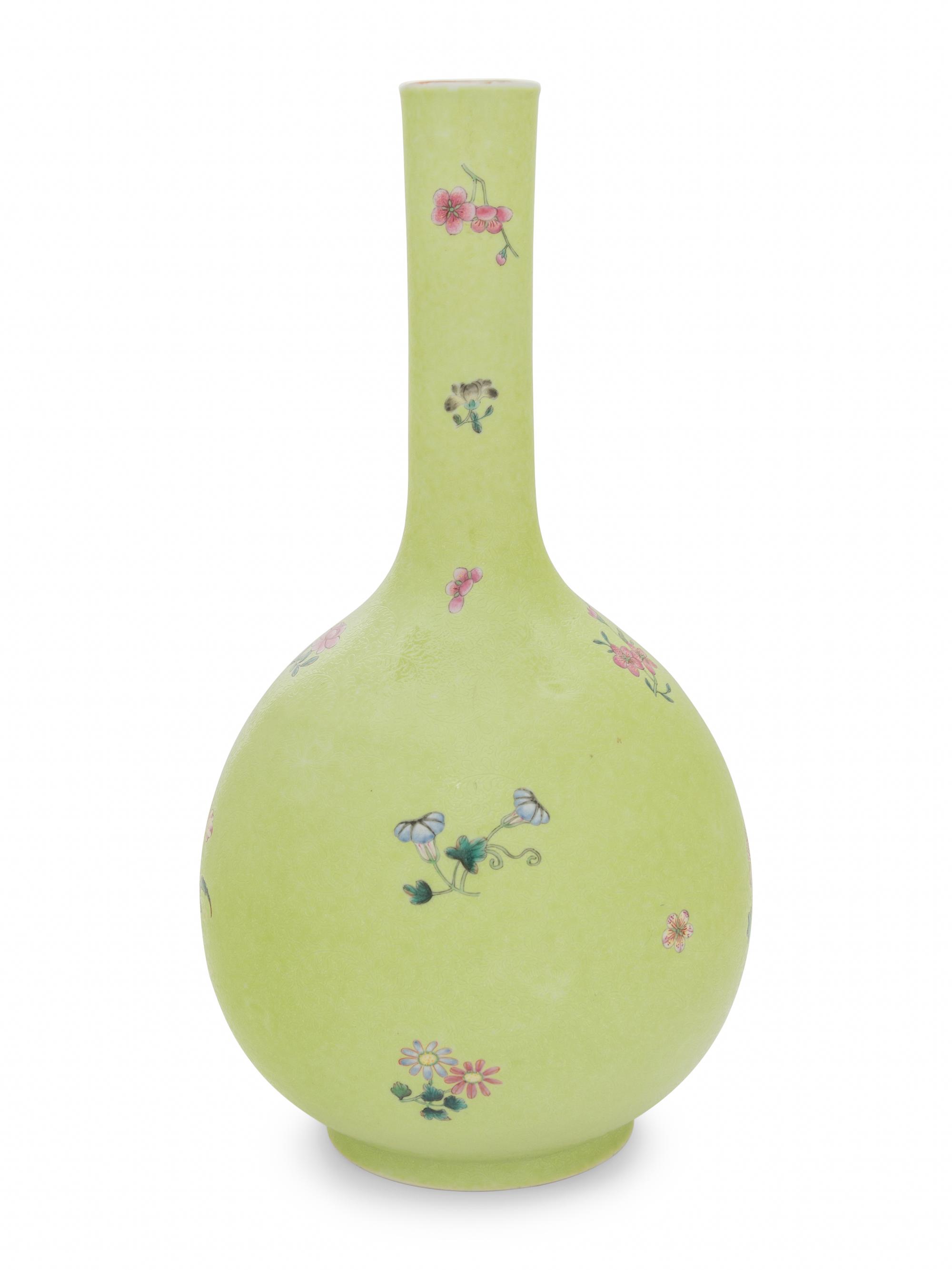 A Lime Green-Ground Sgraffito 'Floral' Bottle Vase