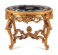 A Continental Giltwood, Specimen Marble and Micro Mosaic Center Table