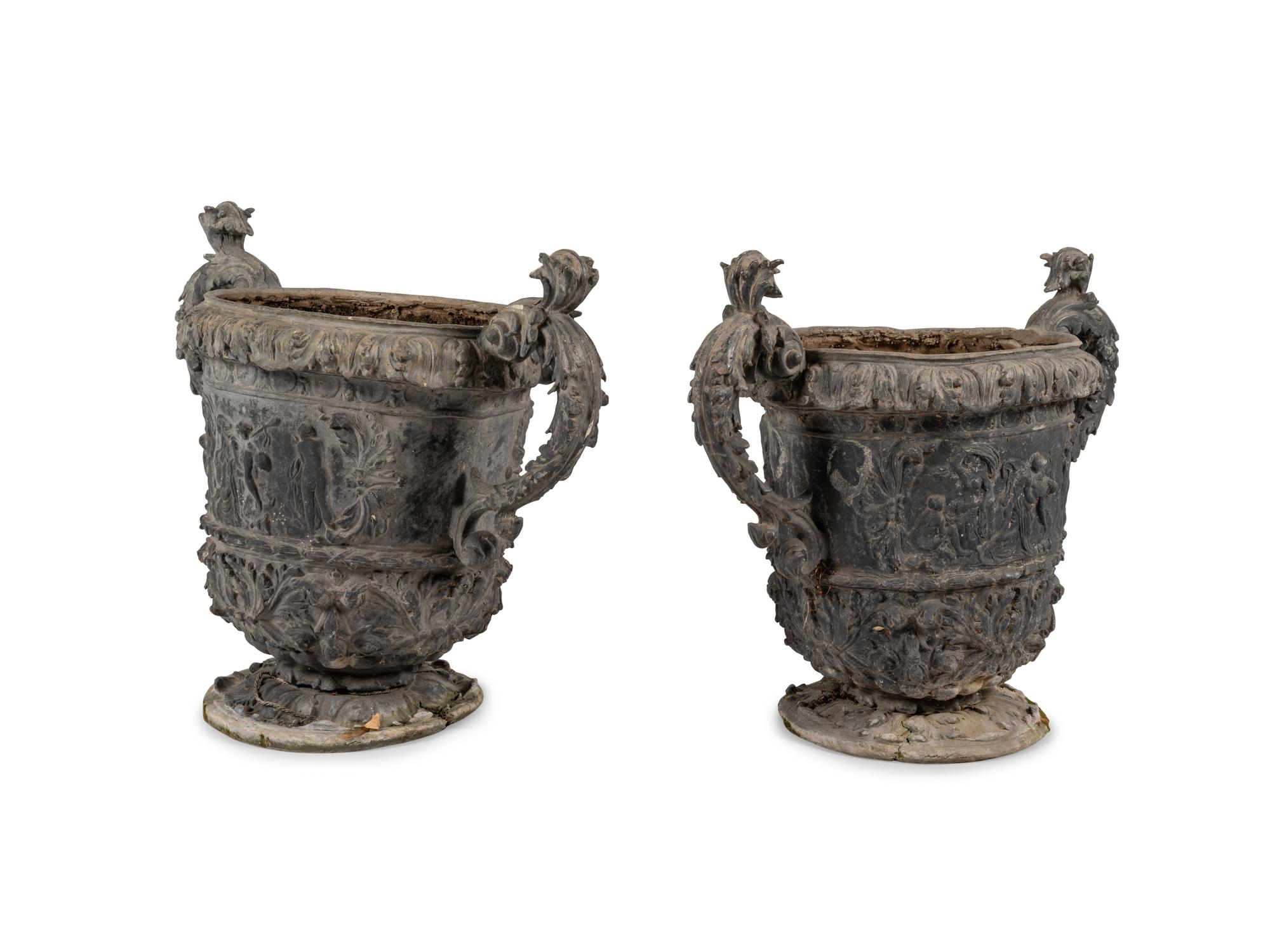 A Pair of Cast Metal Planters