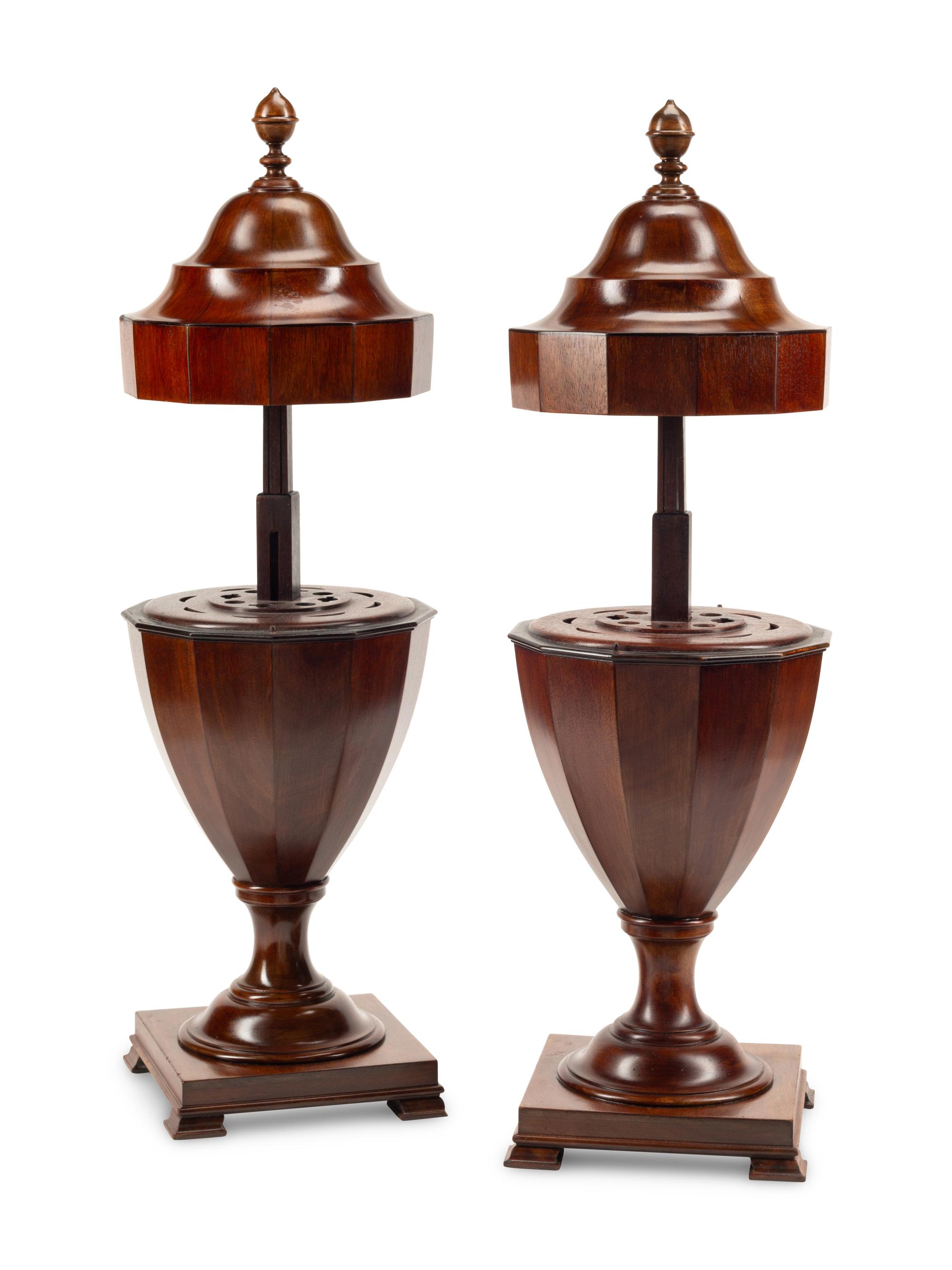 A Pair of English Mahogany Cutlery Urns