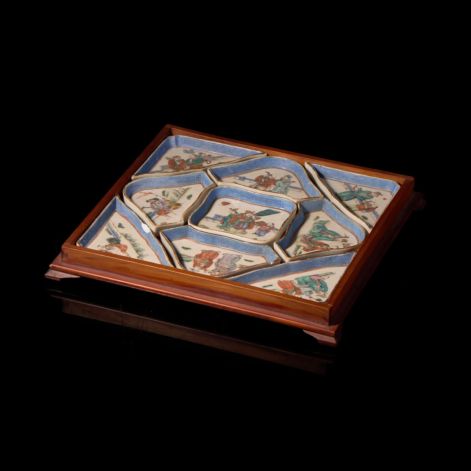 A Chinese Famille Rose Sweetmeat Set, the Porcelain Mid to late 19th Century 清晚期 粉彩人物攢盤