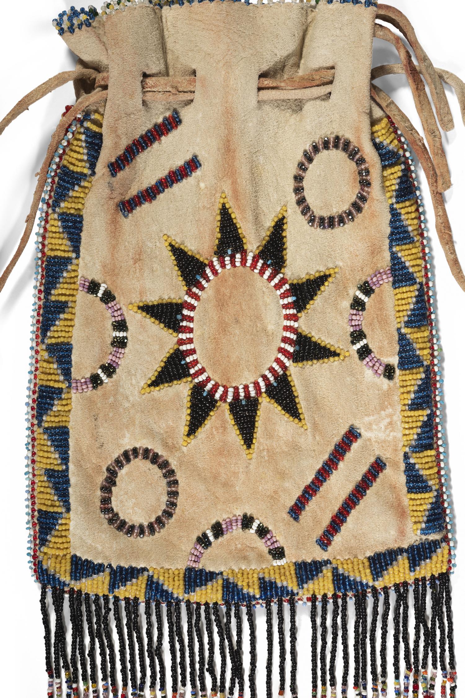 Apache Beaded Hide Drawstring Bag