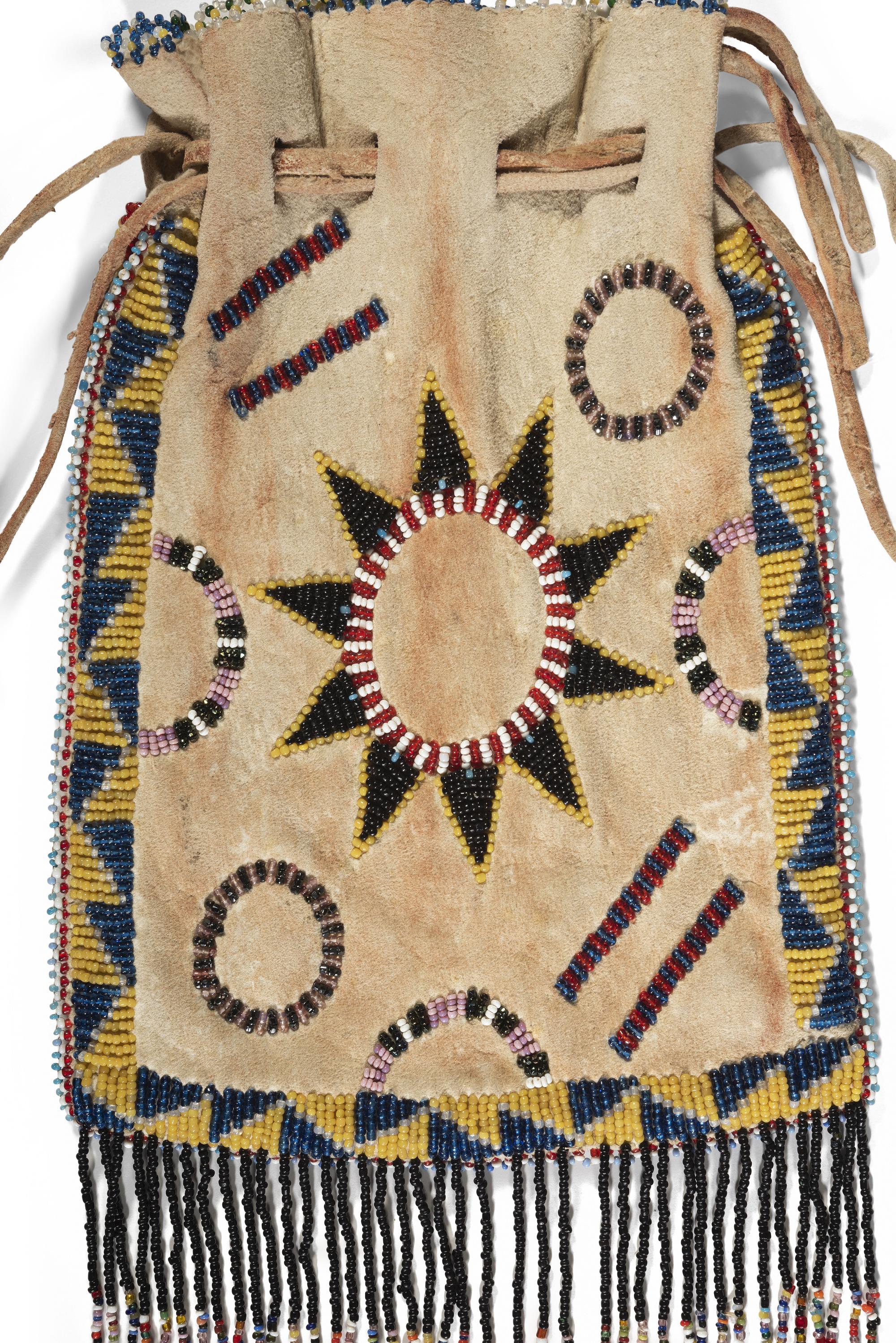 Apache Beaded Hide Drawstring Bag