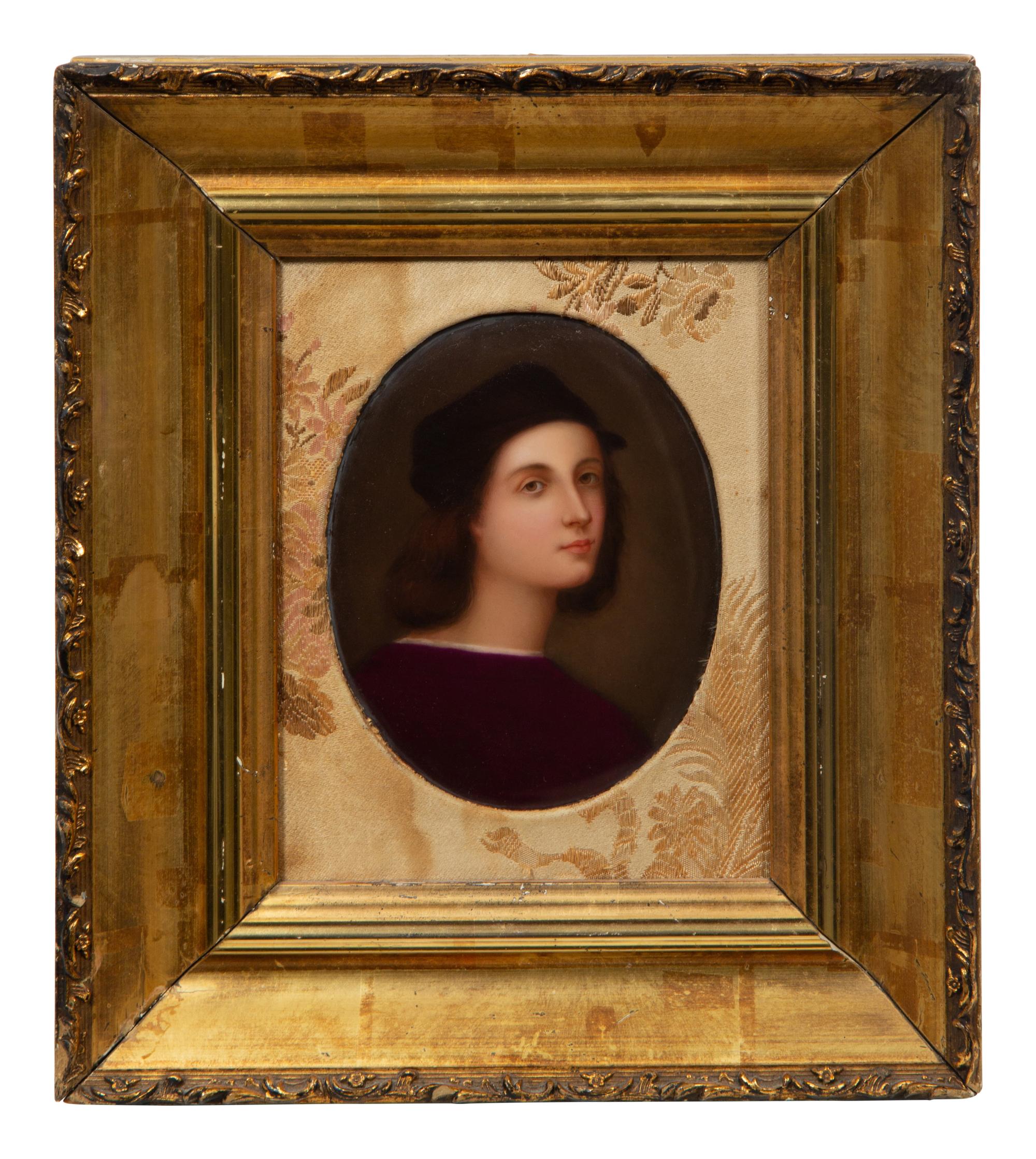 A Grand Tour Painted Porcelain Portrait Plaque of Raphael as a Young Man