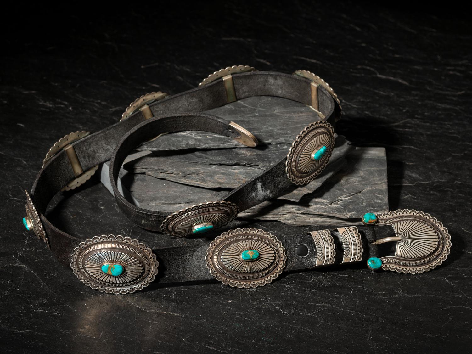 Sterling Silver and Blue Gem Turquoise Concha Belt